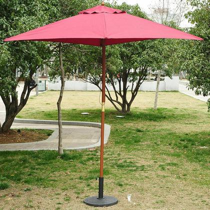 Outsunny 2.5m Wooden Garden Parasol Sun Shade Patio Outdoor Umbrella Wine Red
