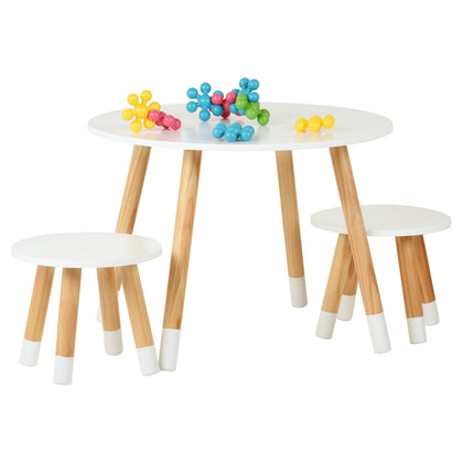 Hartleys Kids White Round Wooden Table & 2 Chairs Set Childrens Bedroom Playroom