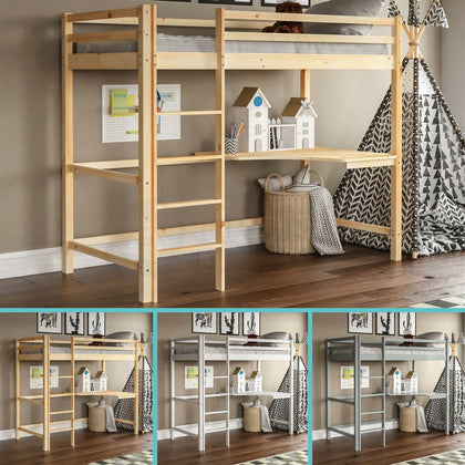 High Sleeper Bunk Bed Loft Bed Study Desk Cabin Solid Pine Wood Frame 3FT Single