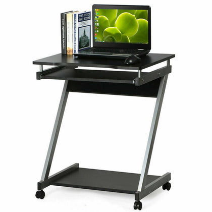 Small Corner Compuer Desk Z- Shaped PC Table Keyboard Shelves Home Office Black