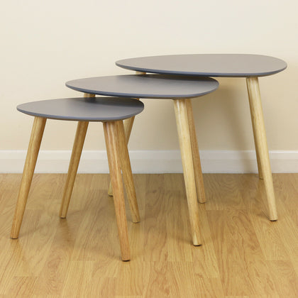 SALE Grey & Wood Scandinavian Modern Set of 3 Room Nested Coffee/End Tables #391