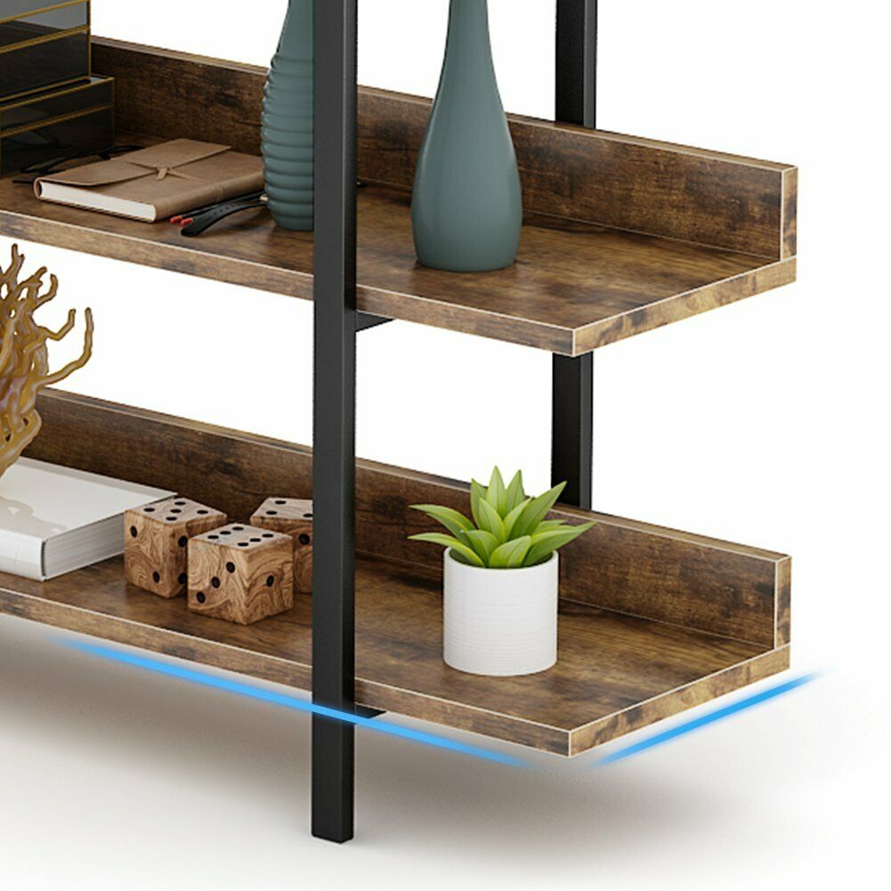 Living Room Industrial 5 Tier Bookshelf Office Etagere Bookcase with Back Fence