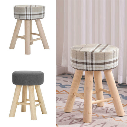 Luxury Padded Footstool Wooden Leg/No Ottoman Pouffe Stool Kids Child Chair Seat