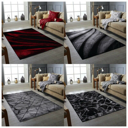 MODERN PATTERN RUG BLACK GREY SOFT LARGE LIVING ROOM FLOOR BEDROOM CARPET RUGS