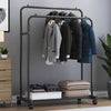 Mobile Double Clothes Hanging Rail w/ Storage Shelf Garment Shoes Display Stand