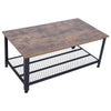 2-Tier Wooden Coffee Table Retro Industrial Style Side Desk Living Room Shelf