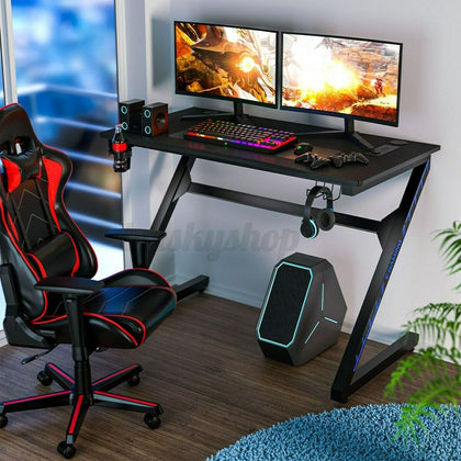 Ergonomic Gaming Desk PC Computer Table w/ Cup Holder Headphone Hook Home Office