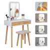 White Dressing Table Stool Set Makeup Vanity Unit LED Lighted Mirror w/Drawers