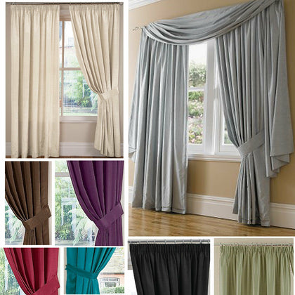 Faux Silk Pencil Pleat Blackout Curtains - Choice of Colours & Sizes