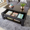 Black Wooden Coffee Table With Lift Up Top Storage Area and Magazine Shelf