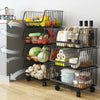 Mobile Kitchen Vegetable Fruit Storage Rack Stackable Metal Wire Basket Holder