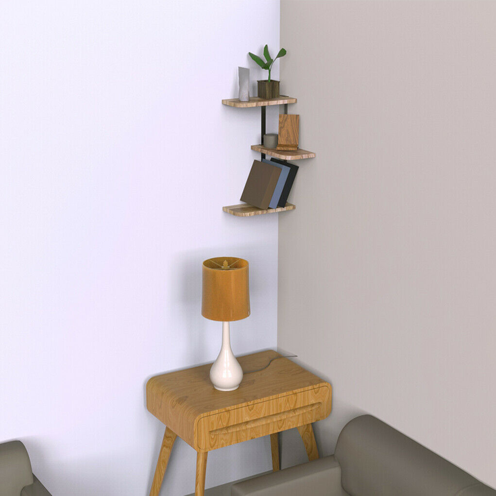 Rustic Wood Z Shaped Wall Shelf Country Vintage Storage 3 Tiers Floating Shelf