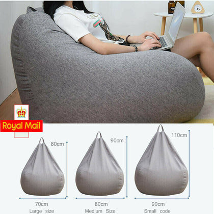 Adults Kids Large Bean Bag Chair Sofa Couch Cover Indoor Lazy Lounger No filling