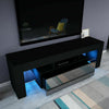 TV Unit Cabinet Stand Black High Gloss with LED Lights Drawers 130cm Modern