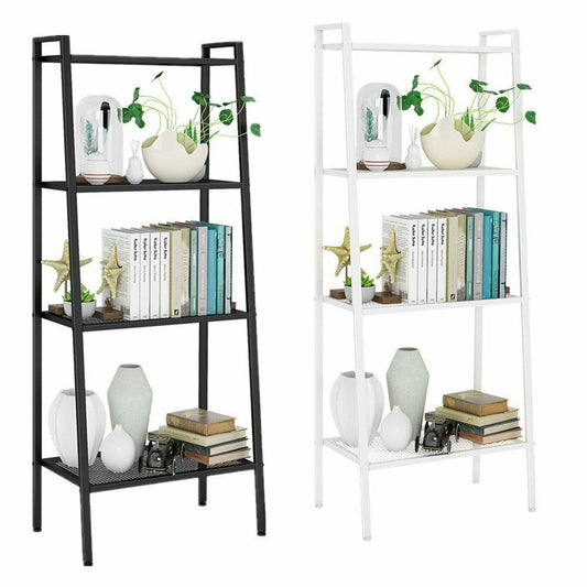4 Tier Ladder Shelf Home Storage/Display Unit White/Black Bookcase Standing Rack