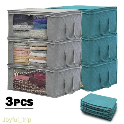 3PCS Underbed Clothes Storage Bags Ziped Organizer Wardrobe Cube Closet Boxes UK
