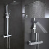 Black Shower Set Bathroom Thermostatic Mixer Square Twin Head Exposed Valve Bar