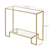 Mid-Century Modern Console Table Luxury Gold Glass Metal Hall Side Large Shelf