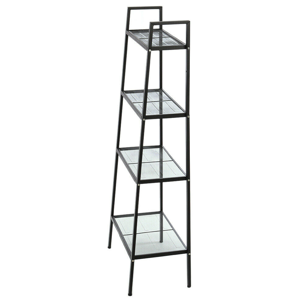4-Tier Storage Shelves Ladder Bookshelf Industrial Bookcase Metal Flower Stand