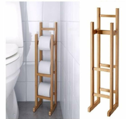BAMBOO WOOD TOILET LOO ROLL HOLDER TISSUE STORAGE FREE STANDING CLASSIC DESIGN