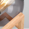 LED Table Lamp Smoked Glass Wooden Frame Base Industrial Filament Light Bulb