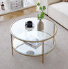 Coffee Table with Open Storage Tempered Glass Cocktail Table and Steel Frame