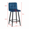2 Pcs Blue Velvet Bar Chairs High Bar Stools with Backrest & Metal Legs Home Bar