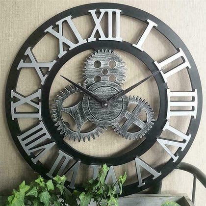 Vintage Handmade Clock Large Gear Wall Clock Rustic Wooden Luxury Art Home Decor