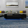 High Gloss Coffee Table Black Wooden Drawer Storage Modern Living Room LED Light