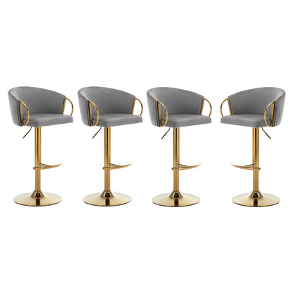 Bar Stools Set of 4 Adjustable Height Swivel Velvet Pub Bar Lounge Chairs Grey