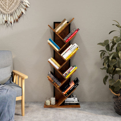 9 Tier Tree Bookshelf Organizer Metal Storage Bookcase Display Shelf Home Office