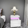 High Gloss Bedside Table Nightstand Chest Cabinet Unit with 2 Drawers LED Light
