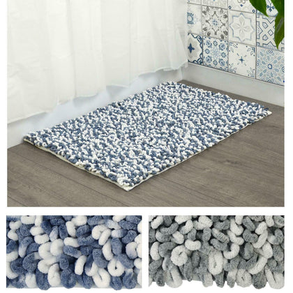 Microfibre Noodle Bath Mat Two Tone Soft Loop Pile Rug Non-Slip Shower Bathroom