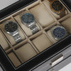6-24 Grid Slots Watch Box Leather Display Glass Top Jewelry Storage Case