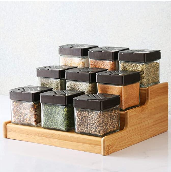 3 Tier Bamboo Spice Rack Freestanding Expandable Seasoning Jars Shelf