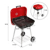 Red BBQ Charcoal Trolley Garden Outdoor Barbecue Cooking Grill Powder Wheels NEW