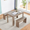 Modern 3Pcs Dining Bench Set Table+ 2 Chairs Dining Room Kitchen for Small Space