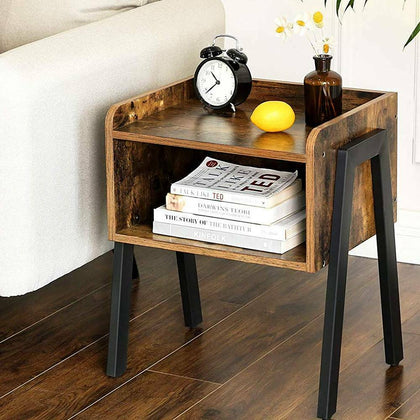Industrial Bedside Table Storage Shelf Vintage Nightstand End Table Side Cabinet