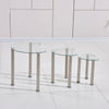 Nest of 3 Table Glass Set Side End Corner Sofa Table Chrome Legs Modern Clear UK