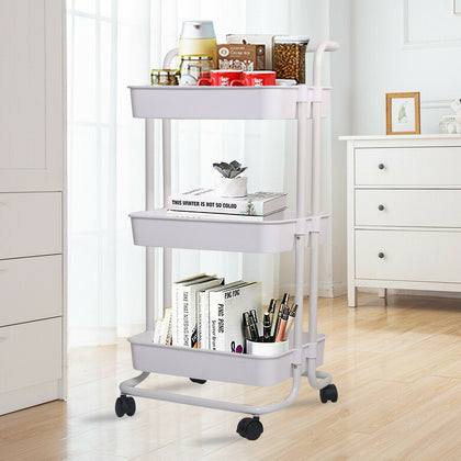3 Tier Kitchen Trolley Cart on Wheels Slim Rolling Storage Tray Rack with Handle