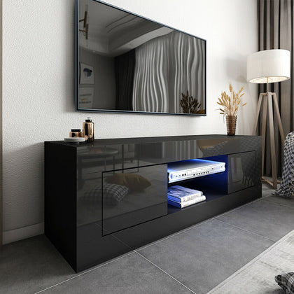 Black 2 Doors TV Stand TV Unit Cabinet High Gloss Fronts Sideboard RGB LED Light