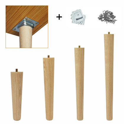4 PCS Solid Wood Legs Beech Pine Poplar Table Legs DIY with Fixing Plates Screws