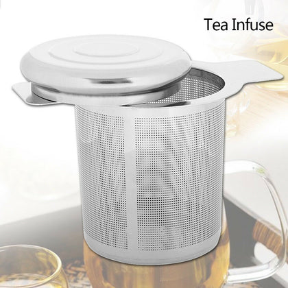 304 Stainless Steel Tea Infuser Mesh Strainer Lid Drip Tray Brew-in-Mug^