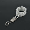 Gatsby 1920's Flapper Crystal Pearl Headpiece Headband Bracelet Silver Ring Set
