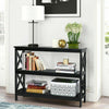 3-Tier Console Table X-design Wooden Hall Desk Side End Table W/ Shelf Black