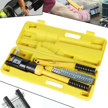 16 Ton Hydraulic Crimper Crimping Tool Wire Battery Cable Lug Terminal Set