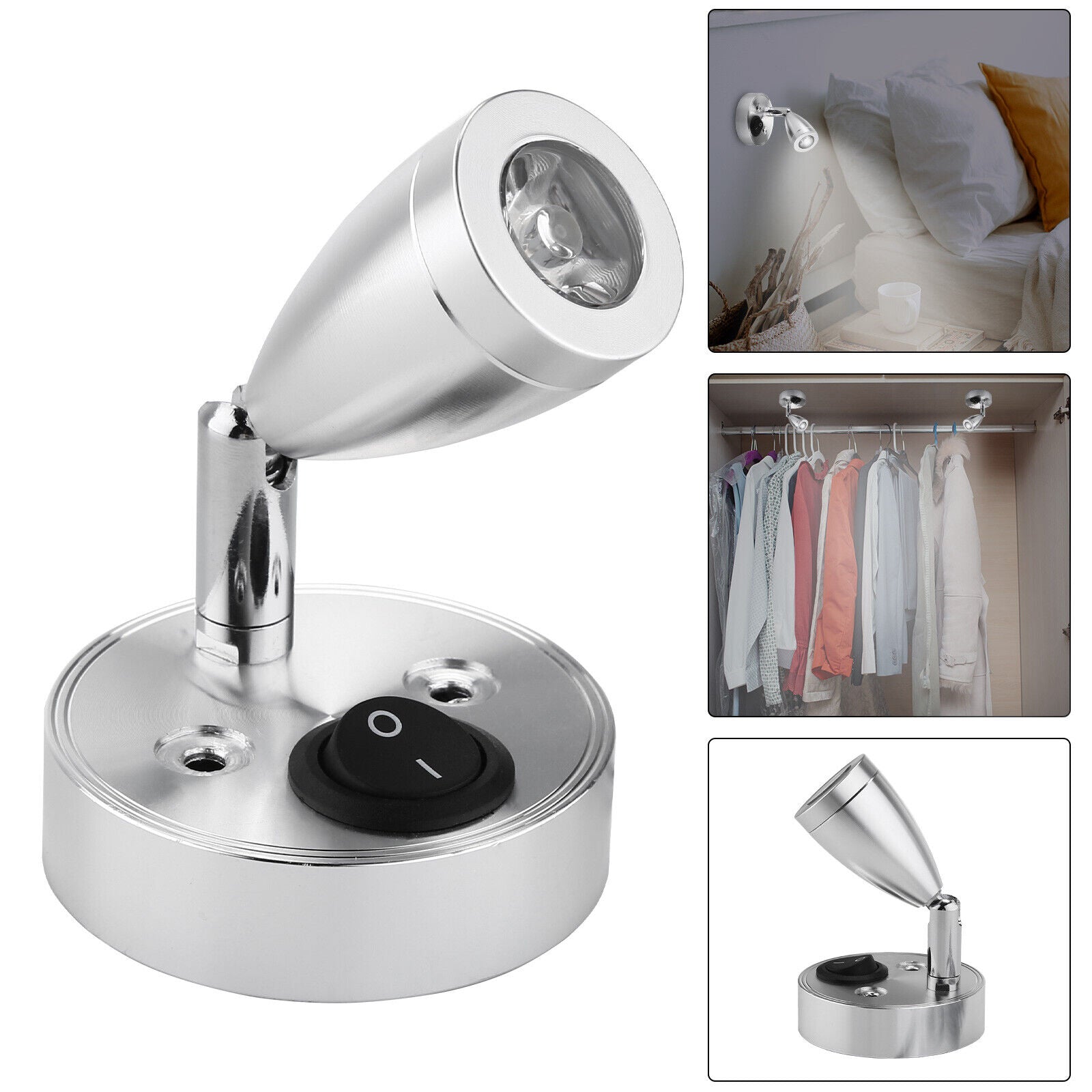 2x 12V LED Interior Spot Reading Lights With Switch – For Camper Van, Caravan, Boat, Motorhome