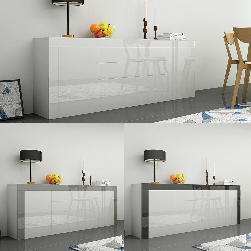 2 Doors 2 Drawers High Gloss TV Stand Sideboard Cabinet Chest of Drawers 200CM