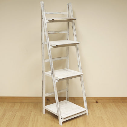 4 Tier White Wash Ladder Shelf Display Unit Free Standing/Folding Book Shelves
