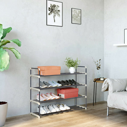 4-Tier Shoe Rack Metal Storage Shelves Hold up to 20 Pairs of Shoes Grey LSA14G
